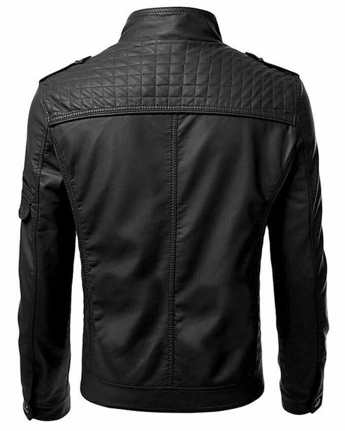 Men's Genuine Lambskin Leather Black Slim fit Biker Motorcycle Fashion Jacket