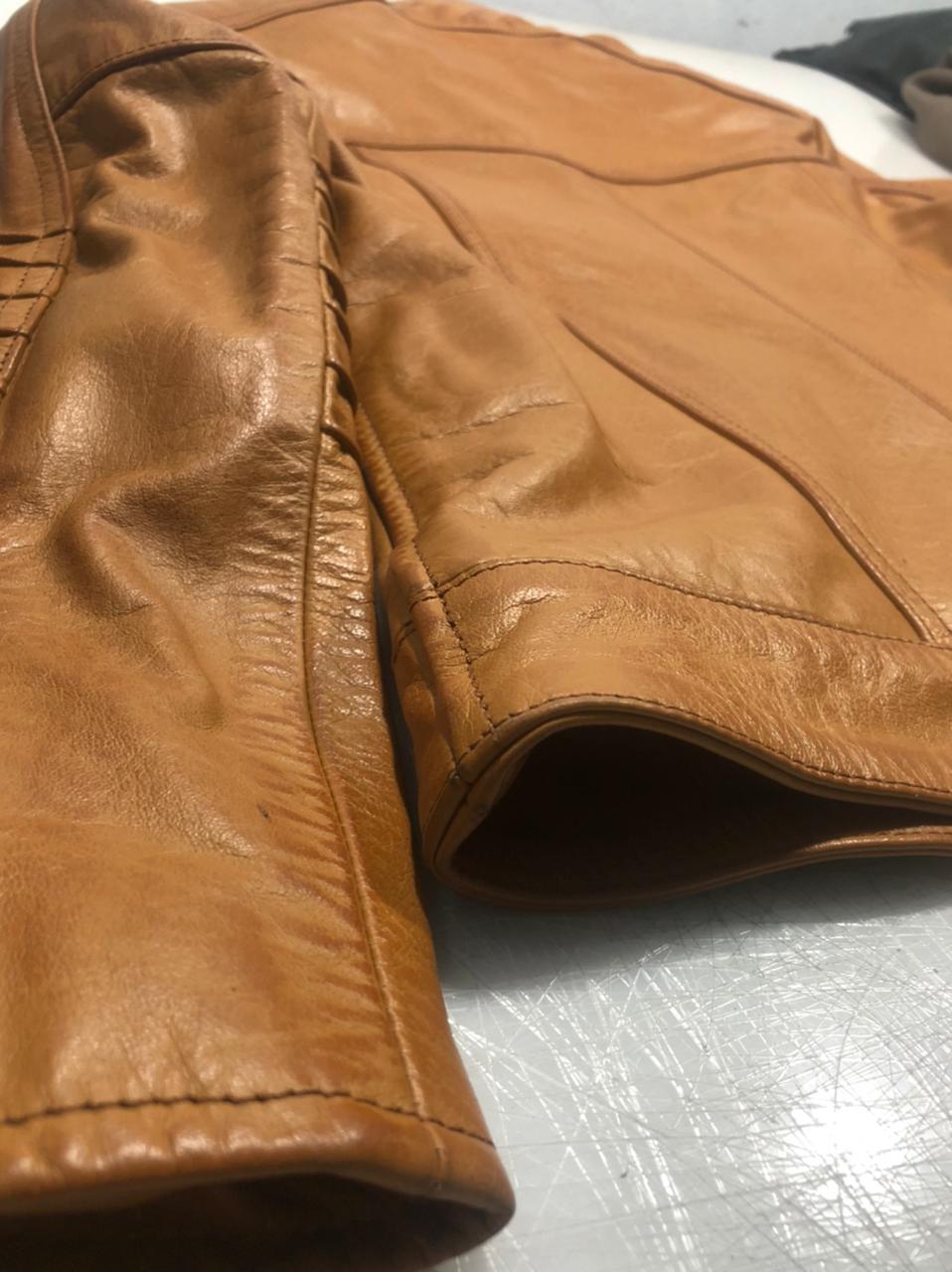 Handmade Womens Ladies Jacket Biker Tan Brown Genuine Real Leather Jacket Waxed