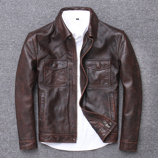 Mens Vintage Brown Distressed Leather Jacket Biker Style Real Leather Jacket