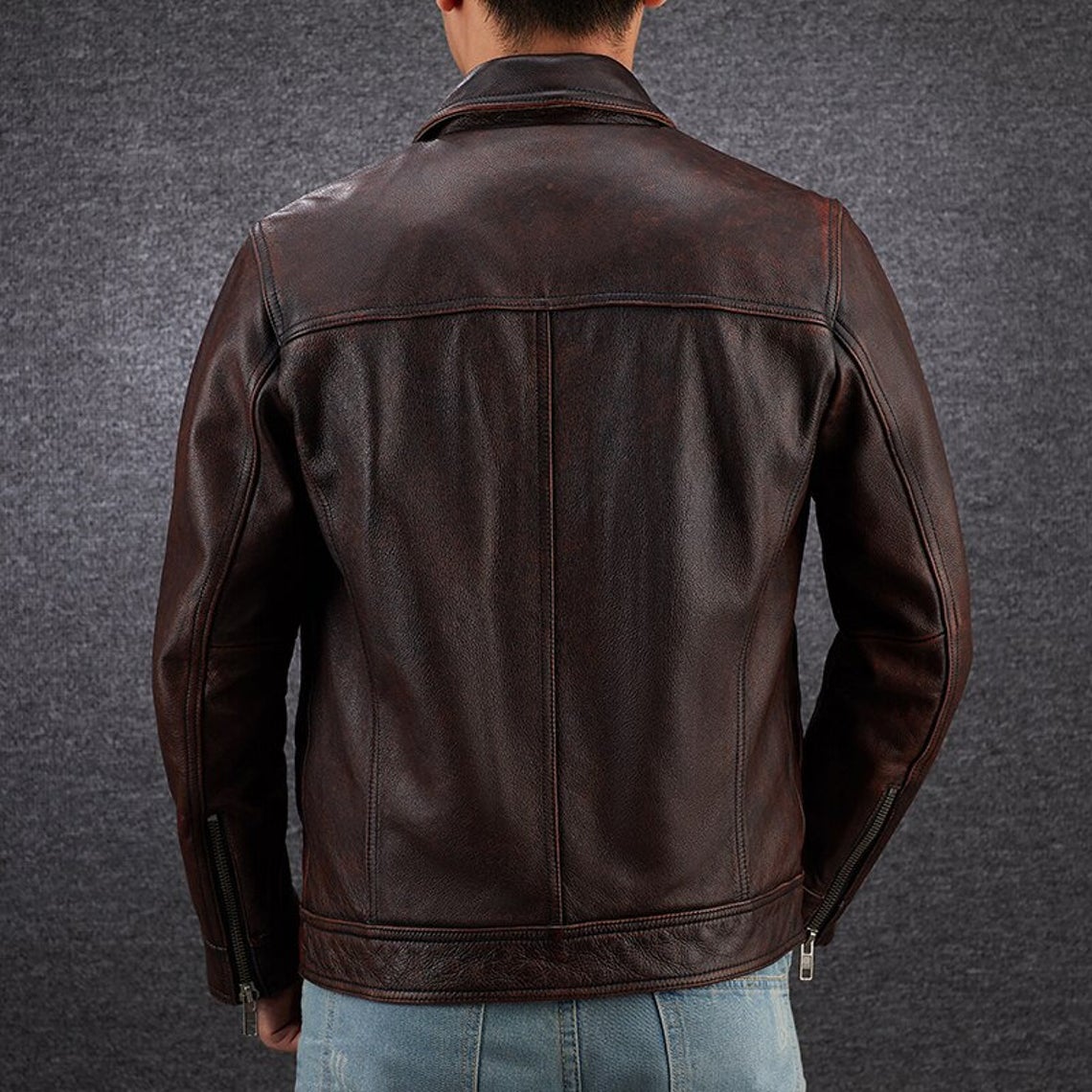 Mens Vintage Brown Distressed Leather Jacket Biker Style Real Leather Jacket