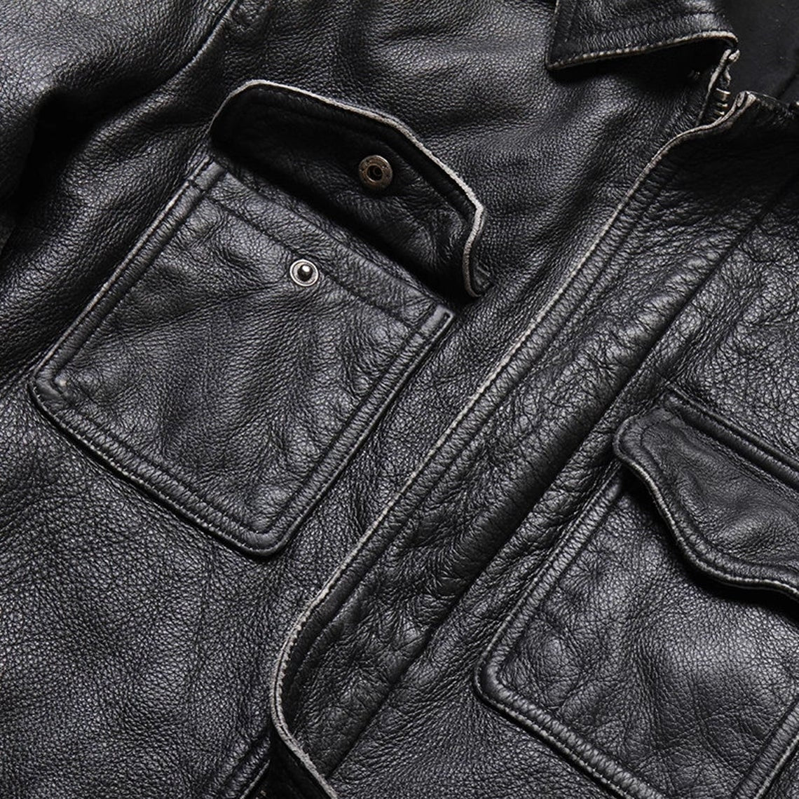 Mens Natural Cowhide Leather Slim Fit Jacket Vintage Style Butter Soft Leather