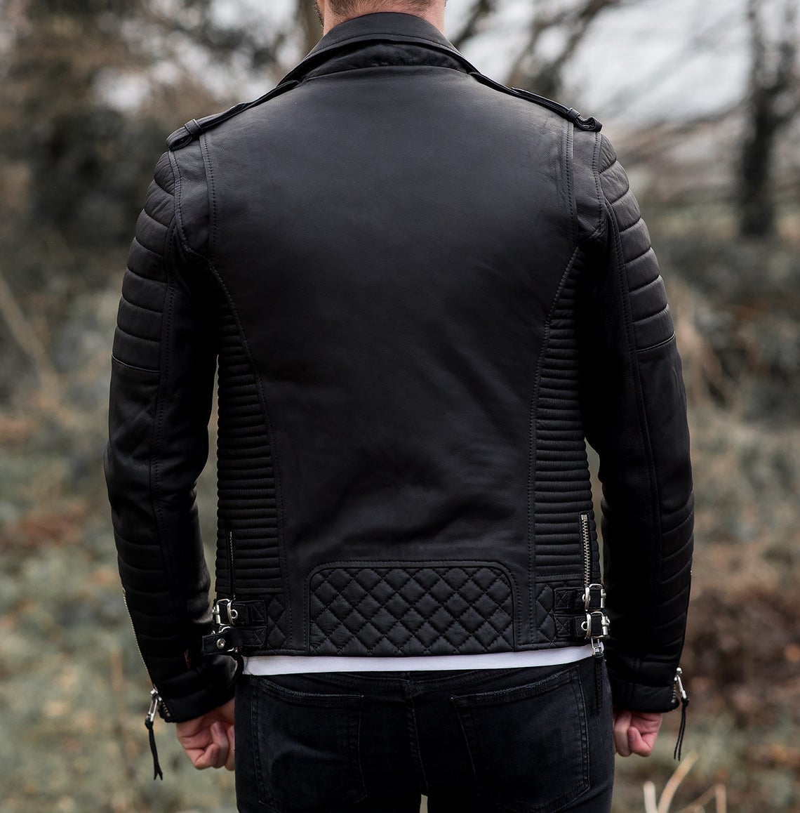 MENS KAY MICHAEL GENUINE SHEEP LEATHER JACKET BLACK DIAMOND QUILTED SLIM FIT NEW