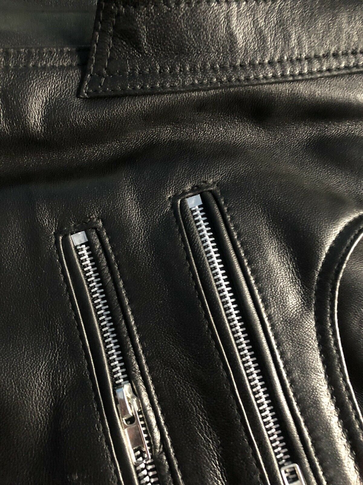 Mens Genuine Leather Black Pants Biker Slim Fit Sheep Leather - Handmade