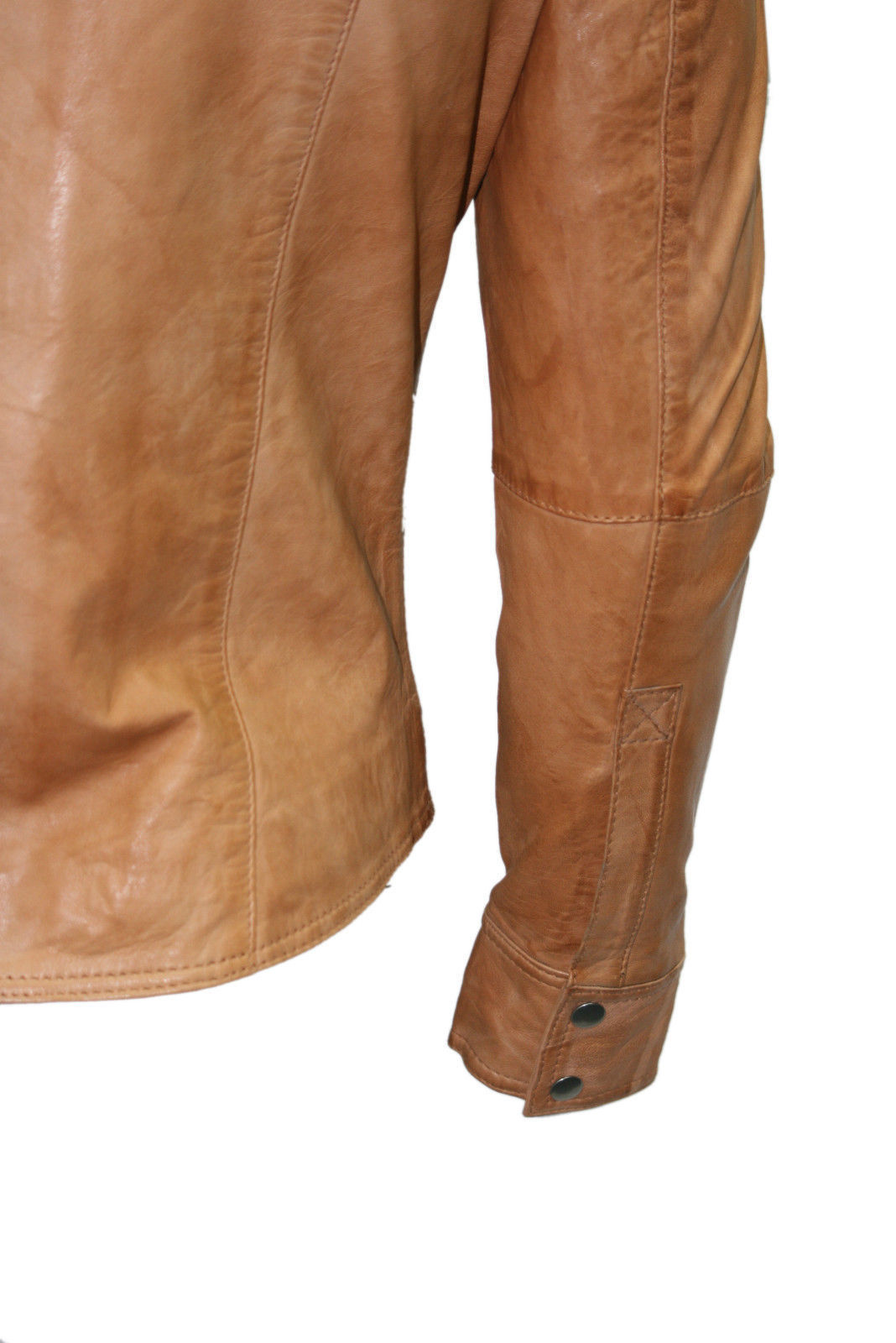 Mens Casual Biker Vintage Waxed Distressed TAN Real Leather Shirt Retro Moto