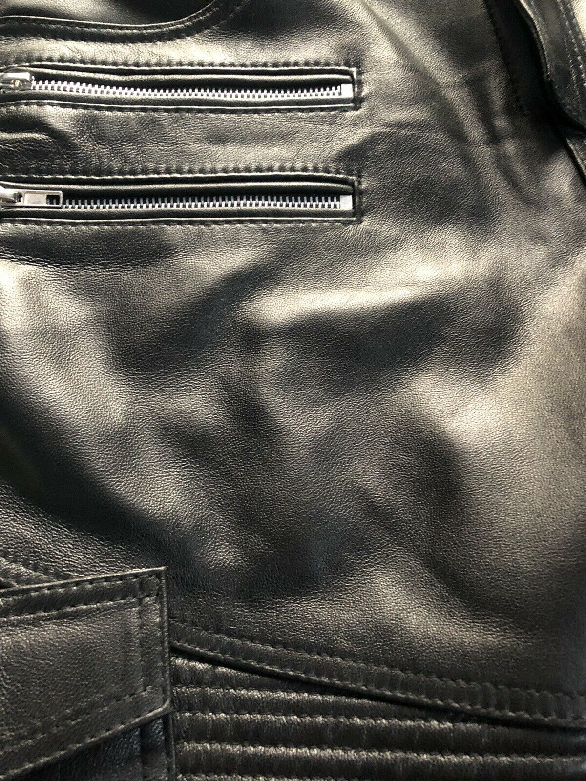 Mens Genuine Leather Black Pants Biker Slim Fit Sheep Leather - Handmade
