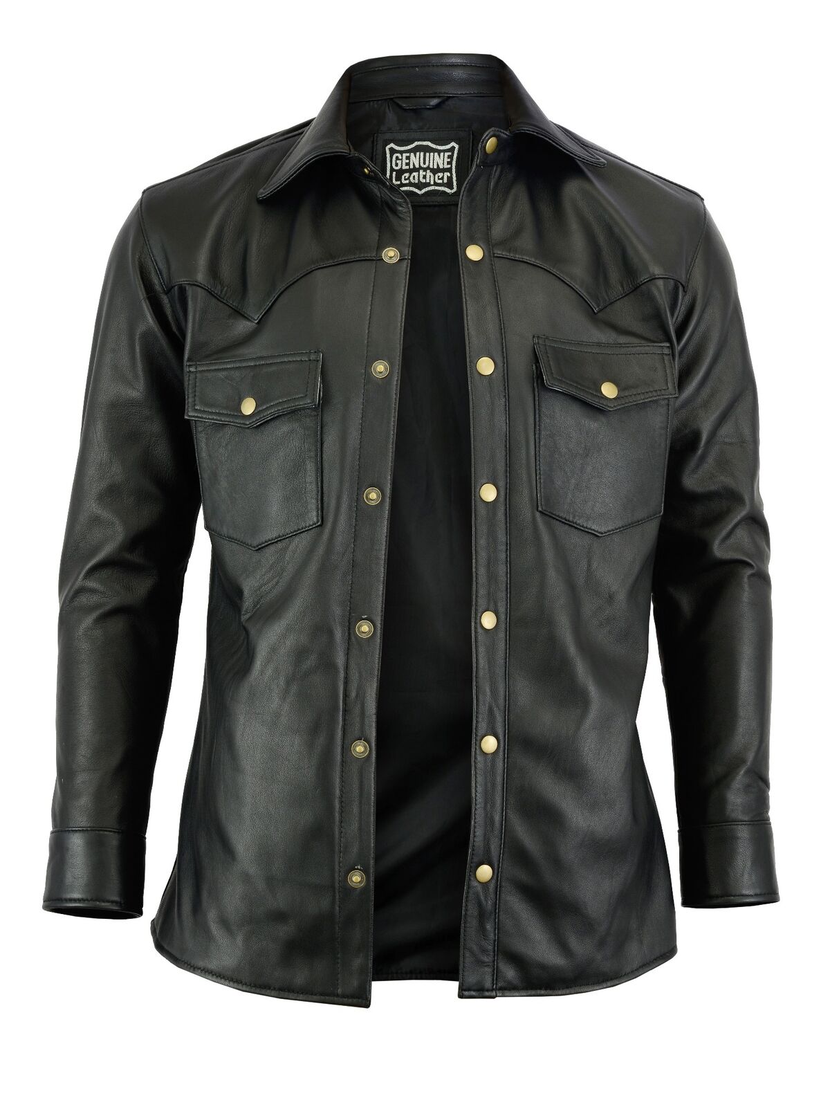 Mens Casual Biker Vintage Black Genuine Real Lambskin Leather Shirt Retro Moto