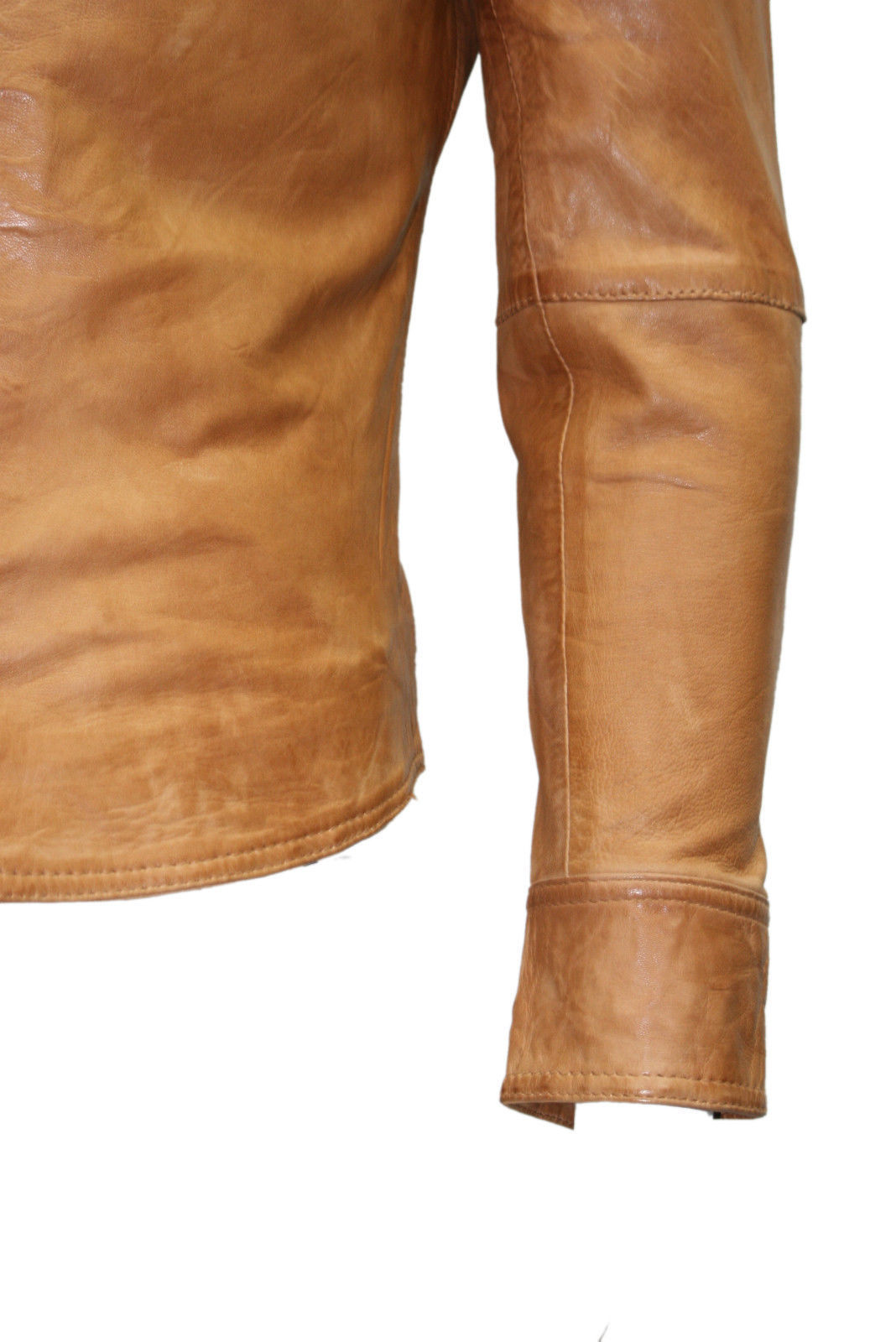 Mens Casual Biker Vintage Waxed Distressed TAN Real Leather Shirt Retro Moto