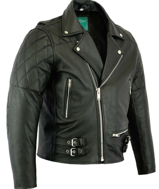 Mens Classic Leather Brando Jacket Biker Motorbike Motorcycle Vintage