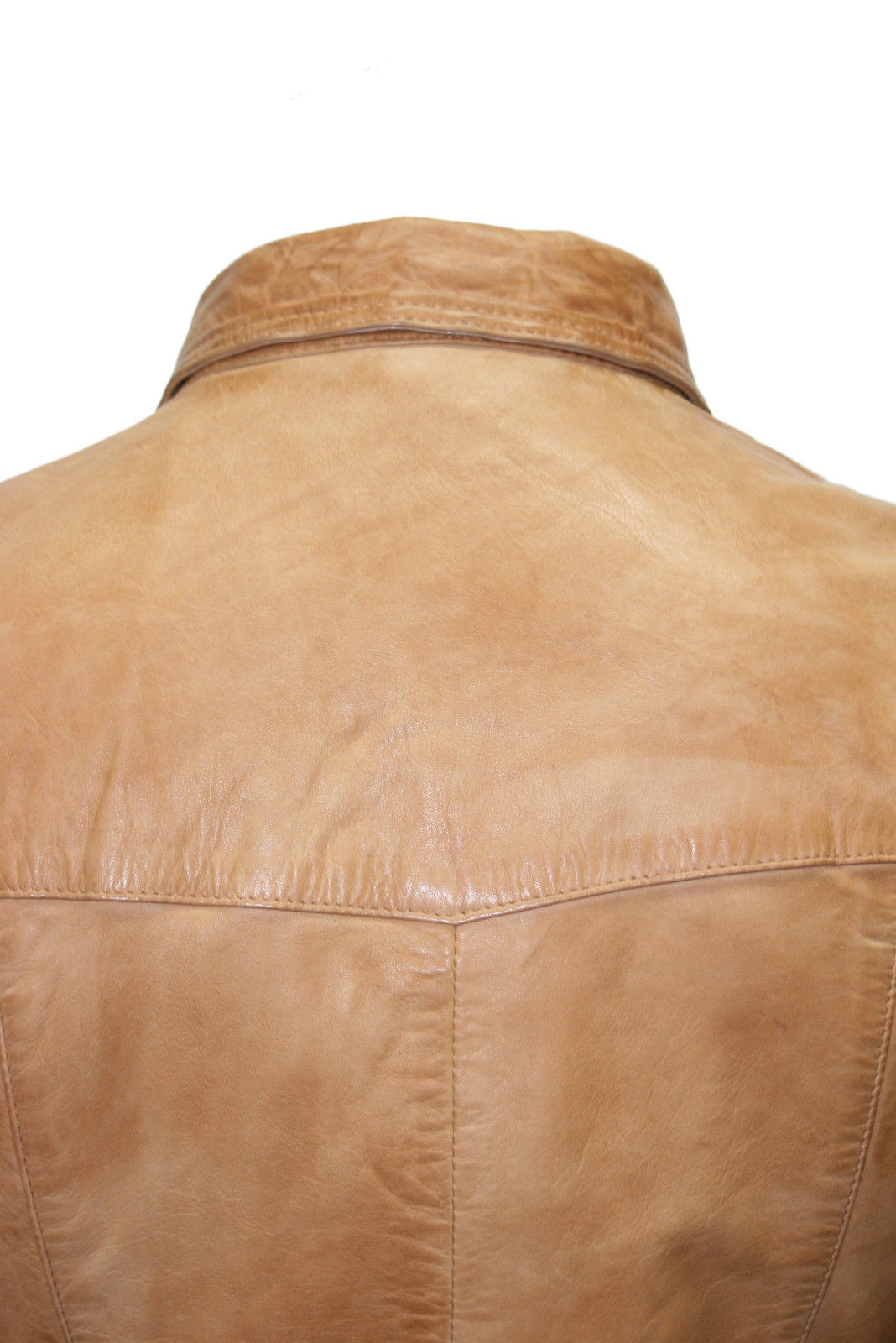 Mens Casual Biker Vintage Waxed Distressed TAN Real Leather Shirt Retro Moto