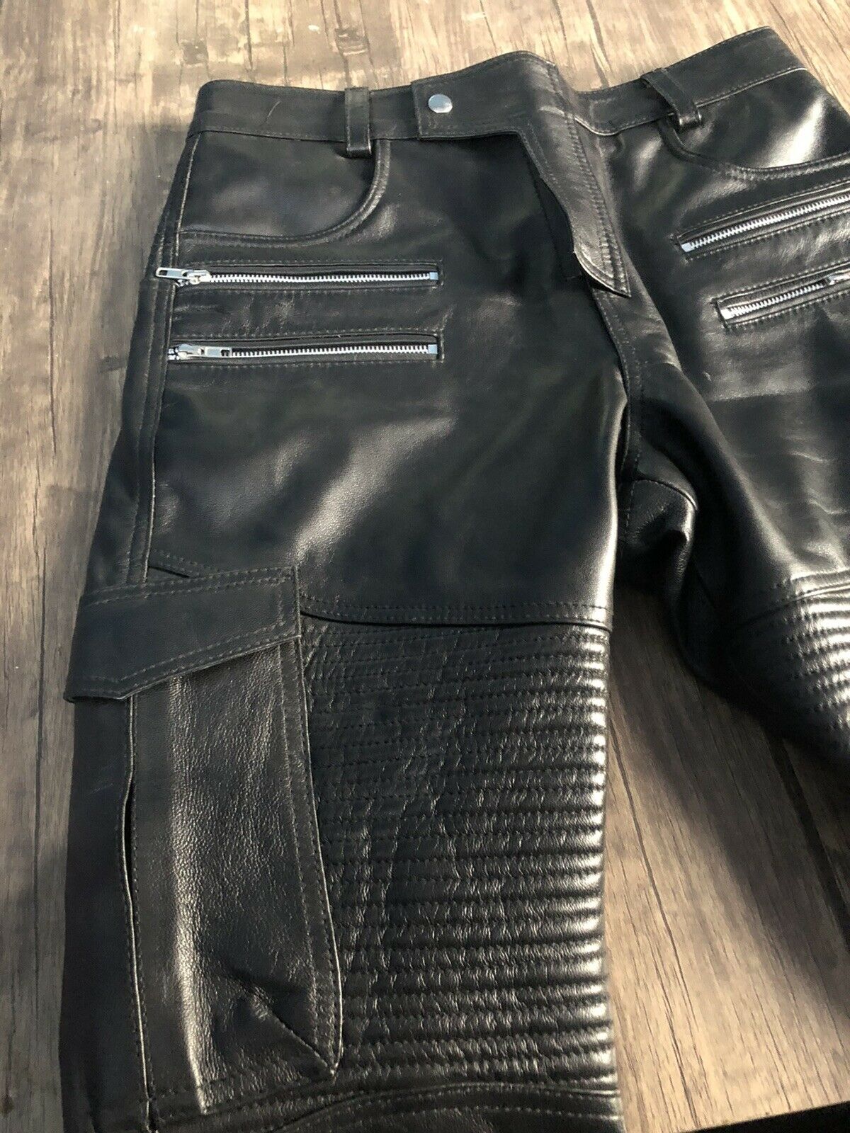 Mens Genuine Leather Black Pants Biker Slim Fit Sheep Leather - Handmade