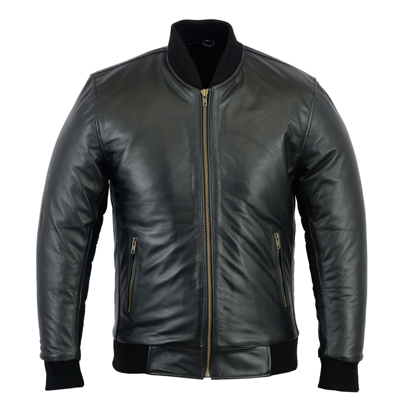 Men's 70'S Bomber Leather Jacket Black Street Inspired Retro Real Sheep Leather