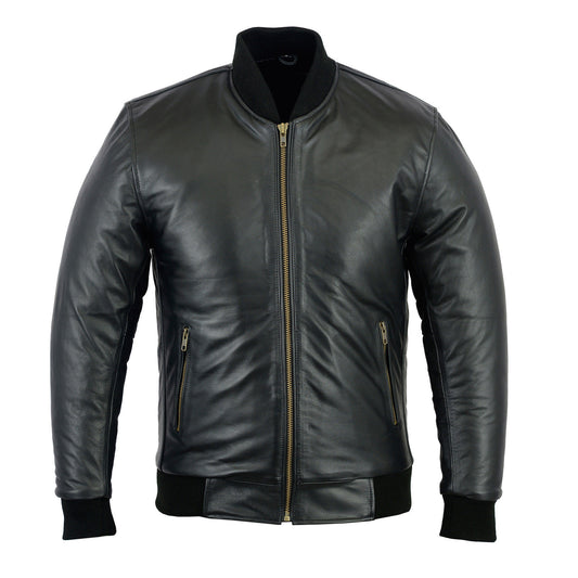 Men's 70'S Bomber Leather Jacket Black Street Inspired Retro Real Sheep Leather