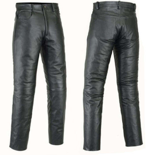 Genuine Leather Pant Biker Jeans Style Casual Classic Real Leather Black Pants