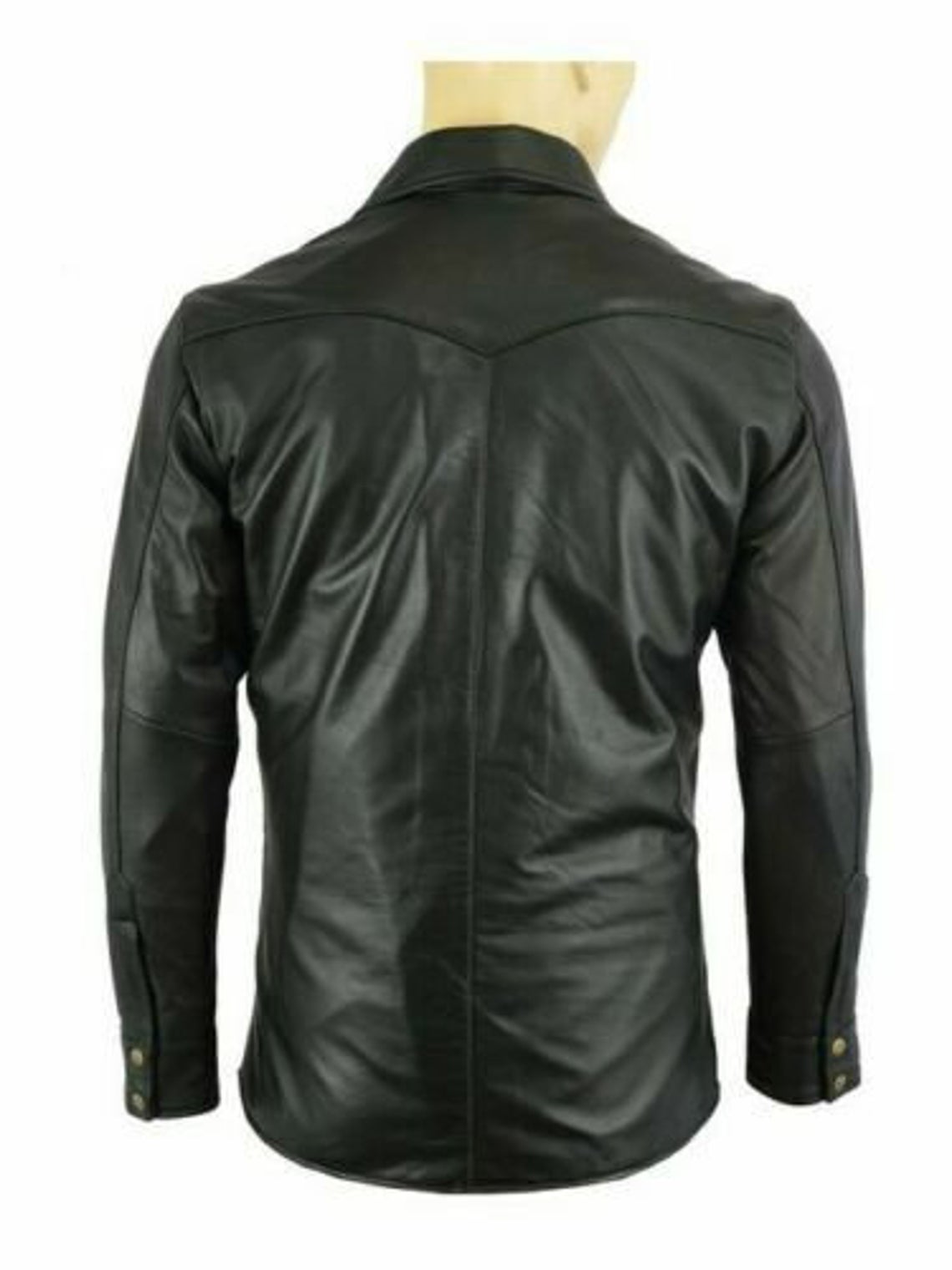 Mens Casual Biker Vintage Black Genuine Real Lambskin Leather Shirt Retro Moto