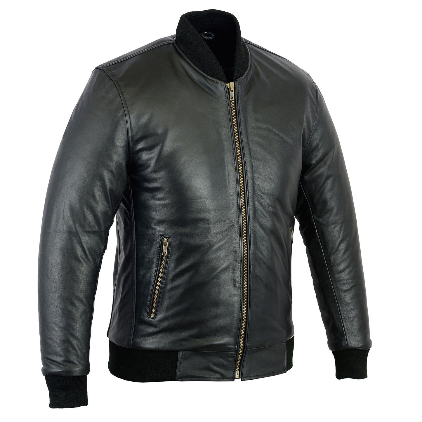 Men's 70'S Bomber Leather Jacket Black Street Inspired Retro Real Sheep Leather